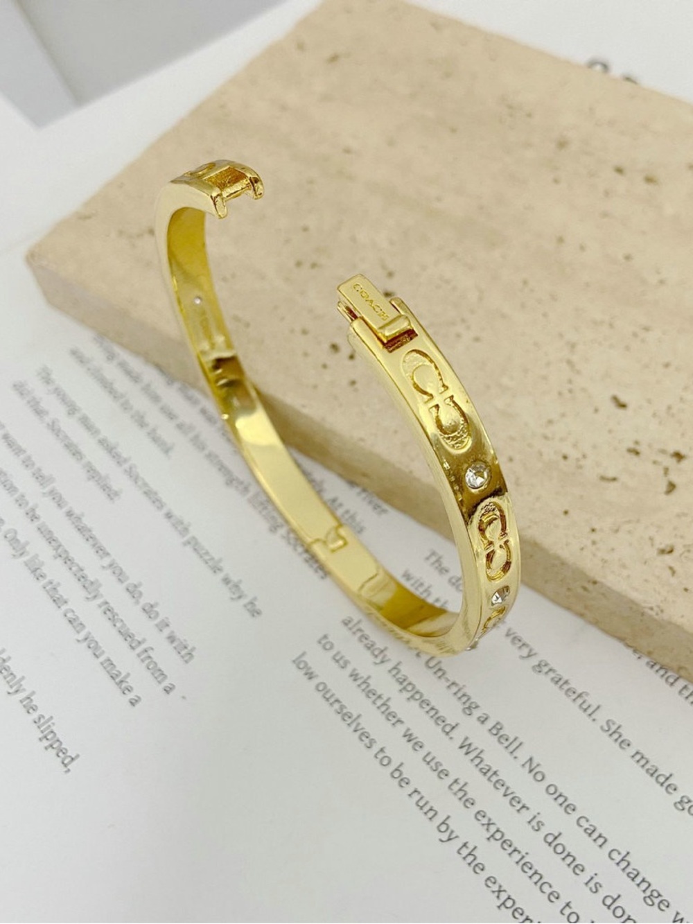 Coach Gold-Tone Logo Bangle with Crystal Accents - Picture 6 of 6